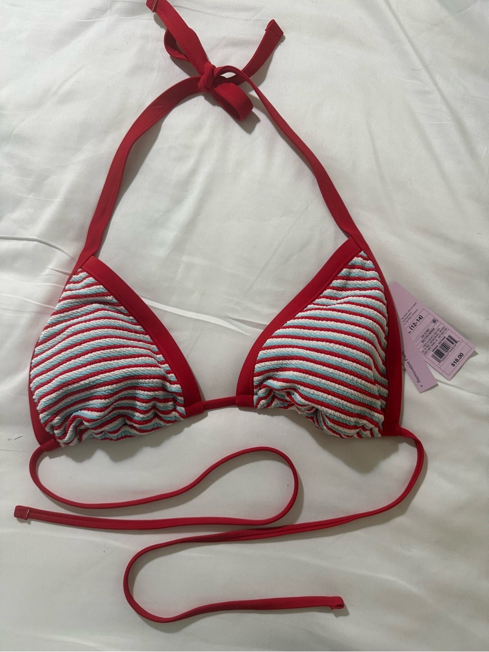 Target Red, White & Light Blue Striped Bikini Top